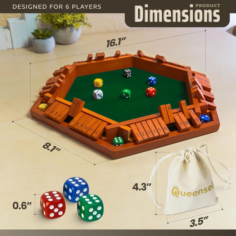 Queensell Shut The Box Game Wooden Board for 1-6 Players - 16-inch Shut The Box Game 12 Numbers for Adults & Kids - Ideal for Games Night - Image 3